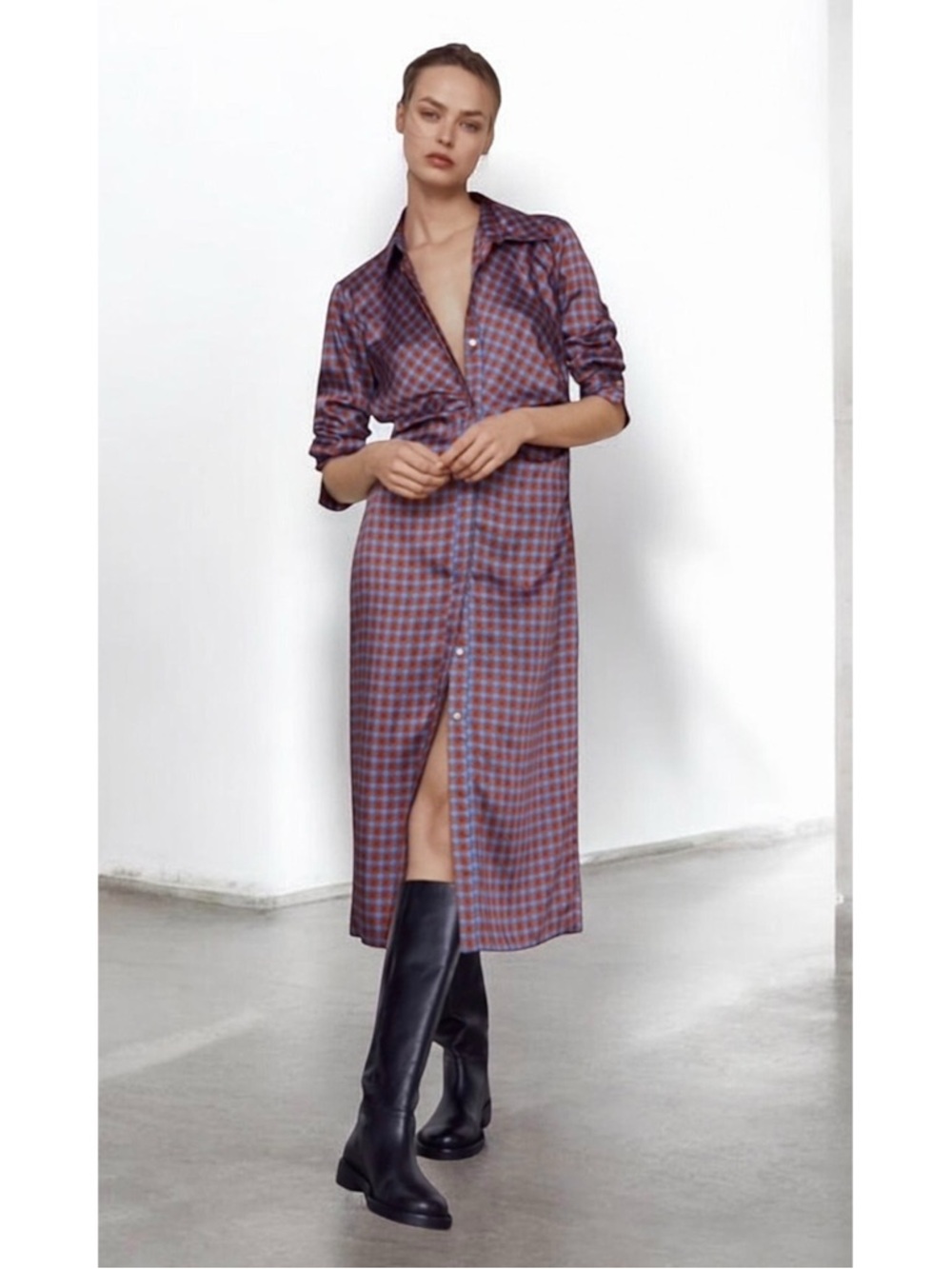 NEW WITH TAGS ZARA MIDI GEOMETRIC PATTERN SHIRT DRESS SIZE SMALL
